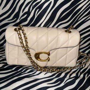 Coach Cream Quilted Shoulder Bag with Gold Chain